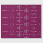 Elegant grijs monogram & witte naam, bordeauxrood cadeaupapier (Vlak)