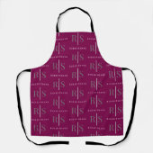 Elegant grijs monogram & witte naam, bordeauxrood schort (Voorkant)