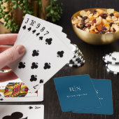 Elegant grijs monogram & witte naam, Ocean Blue Pokerkaarten (Insitu)