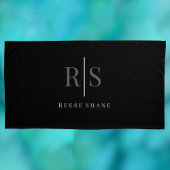 Elegant grijs monogram & witte naam, zwart kussensloop