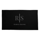 Elegant grijs monogram & witte naam, zwart kussensloop (Achterkant)