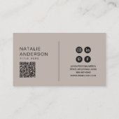 Elegant Grijs Neutraal QR Code Modern Monogram Log Visitekaartje (Achterkant)