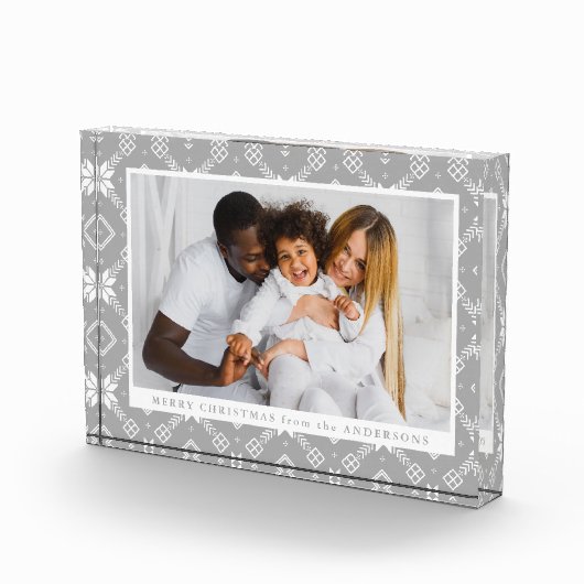 Elegant Grijs Nordic Snowflake Patroon Kerstmis Fotoblokken (Rechts)