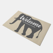 Elegant grijs olifant silhouet & familienaam deurmat (Schuin)