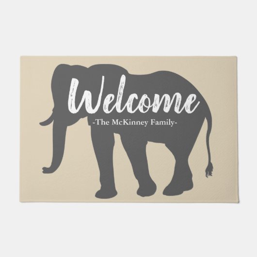 Elegant grijs olifant silhouet & familienaam deurmat (Voorkant)