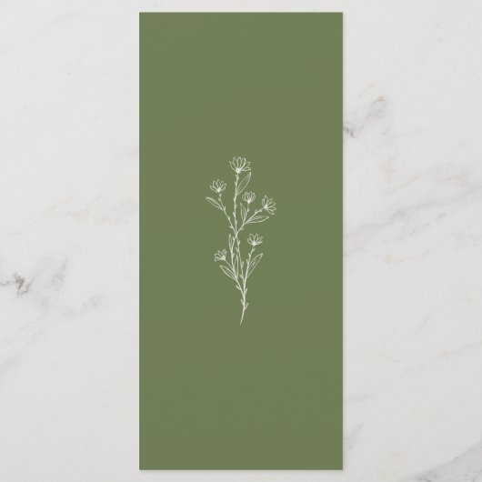 Elegant Grijs & Olijfgroen Bruiloft Menu (Achterkant)