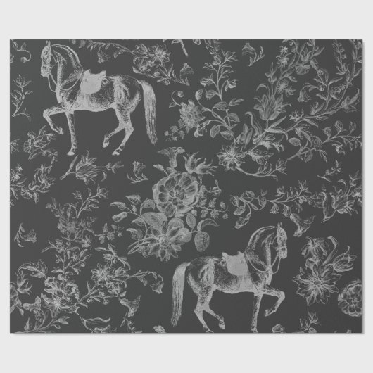 Elegant  Grijs Paard Bloemenpatroon Cadeaupapier (Vlak)