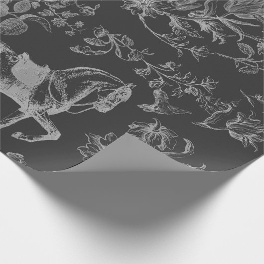 Elegant Grijs Paard Bloemenpatroon Cadeaupapier (Hoek)