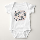 Elegant grijs perzik bloemmotief Baby Romper (Voorkant)