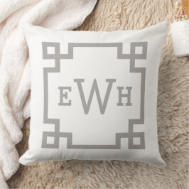 Elegant Grijs Pewter Griekse Sleutel Monogram Init Kussen