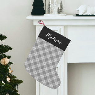 Elegant Grijs Plaid Gepersonaliseerd Kleine Kerstsok