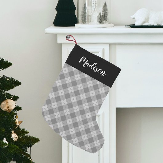 Elegant Grijs Plaid Gepersonaliseerd Kleine Kerstsok