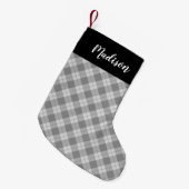 Elegant Grijs Plaid Gepersonaliseerd Kleine Kerstsok (Voorkant (Hangend))