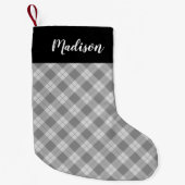Elegant Grijs Plaid Gepersonaliseerd Kleine Kerstsok (Voorkant)