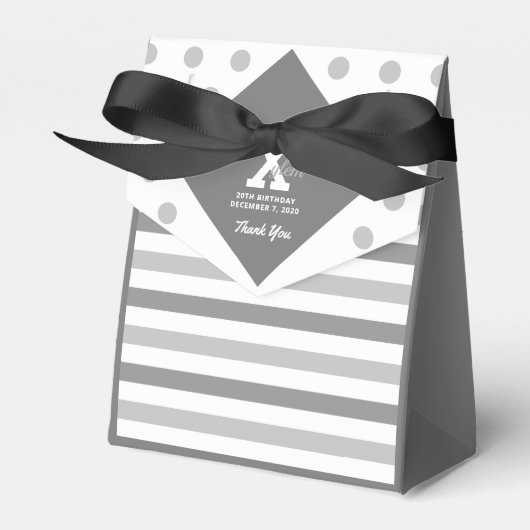 Elegant Grijs Polka Dots Strepen Favor Box Bedankdoosjes (Voorkant Zijde)