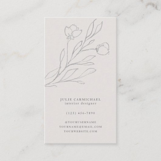 Elegant grijs potlood ketting Flowers Verticaal Visitekaartje (Voorkant)