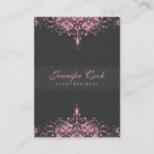 Elegant Grijs & Roze  Bloemen Damasks 2a Visitekaartje