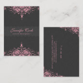 Elegant Grijs & Roze  Bloemen Damasks 2a Visitekaartje (Voorkant / Achterkant)