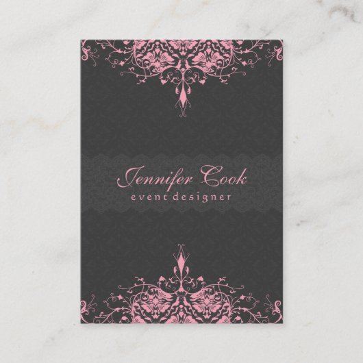 Elegant Grijs & Roze  Bloemen Damasks 2a Visitekaartje (Voorkant)