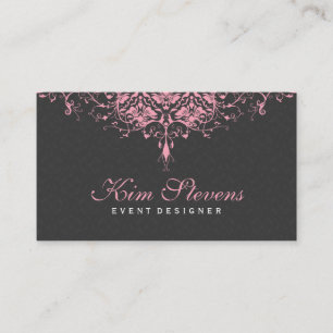 Elegant Grijs & Roze  Bloemen Damasks 2b Visitekaartje