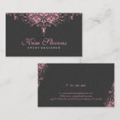 Elegant Grijs & Roze  Bloemen Damasks 2b Visitekaartje (Voorkant / Achterkant)