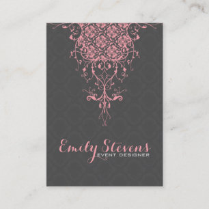 Elegant Grijs & Roze  Bloemen Kant Ornament Visitekaartje