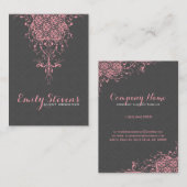 Elegant Grijs & Roze  Bloemen Kant Ornament Visitekaartje (Voorkant / Achterkant)