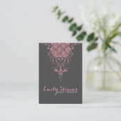 Elegant Grijs & Roze  Bloemen Kant Ornament Visitekaartje (Staand voorkant)