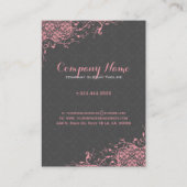 Elegant Grijs & Roze  Bloemen Kant Ornament Visitekaartje (Achterkant)