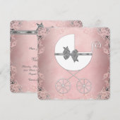 Elegant Grijs Roze Kant Baby Meisje Douche Kaart (Voorkant / Achterkant)