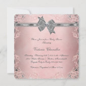 Elegant Grijs Roze Kant Baby Meisje Douche Kaart (Achterkant)