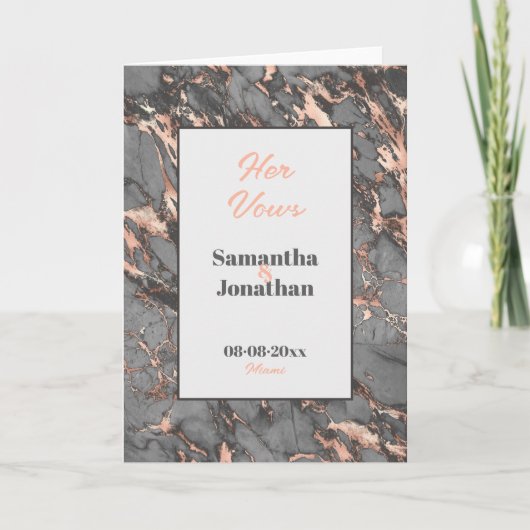 Elegant grijs roze marmeren bruiloft haar geloften bedankkaart (Voorkant)