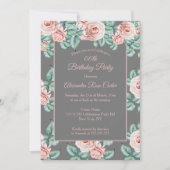 Elegant grijs Roze roze roze bloem Birthday Party Kaart (Voorkant)