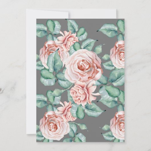 Elegant grijs Roze roze roze bloem Birthday Party Kaart (Achterkant)