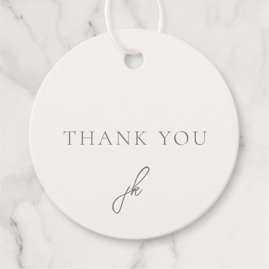 Elegant Grijs Script Monogram Huwelijk Bedankjes Labels (Voorkant)