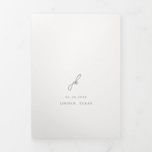 Elegant Grijs Script Monogram Huwelijk Drieluik Uitnodiging (Cover)