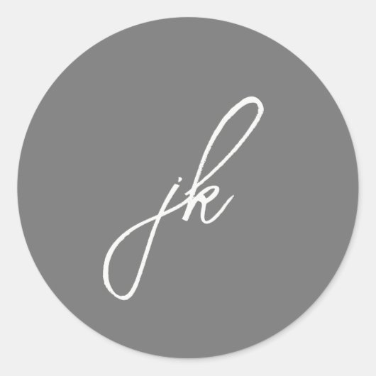 Elegant Grijs Script Monogram Huwelijk Ronde Sticker (Voorkant)
