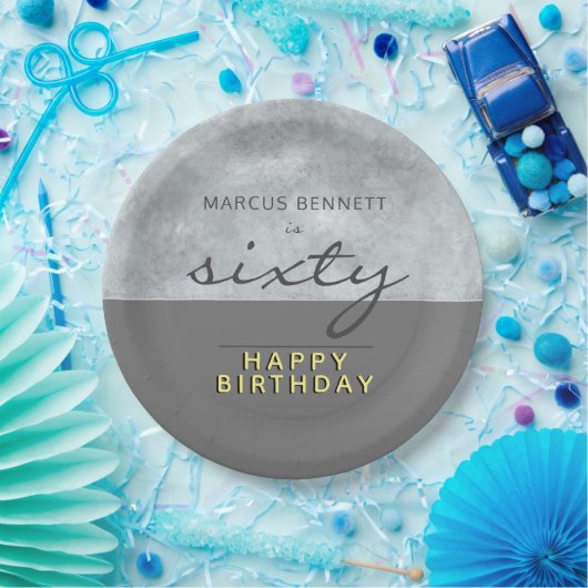 Elegant Grijs Script Zestig Man 60ste Verjaardagsf Papieren Bordje (Feest)