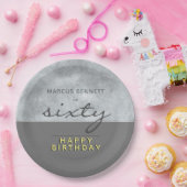 Elegant Grijs Script Zestig Man 60ste Verjaardagsf Papieren Bordje (Feest)