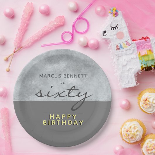 Elegant Grijs Script Zestig Man 60ste Verjaardagsf Papieren Bordje (Feest)