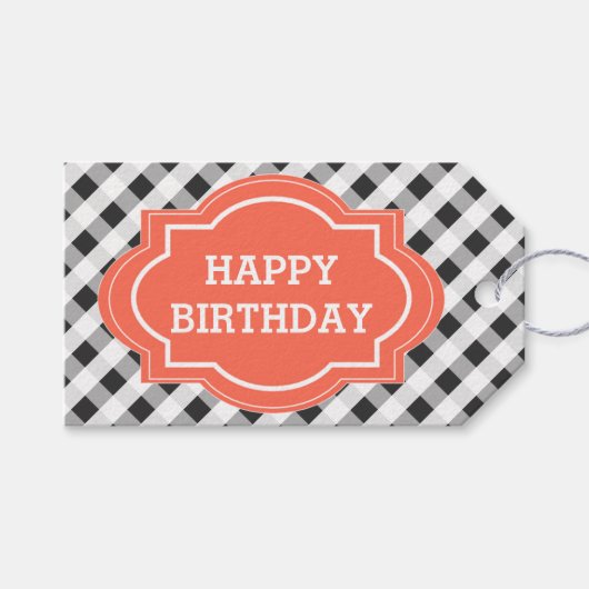 Elegant grijs Sinaasappel gepersonaliseerd Happy B Cadeaulabel (Voorkant (Horizontaal))