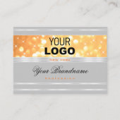 Elegant Grijs Sinaasappel Glitter Logo Zilveren Ra Visitekaartje (Voorkant)