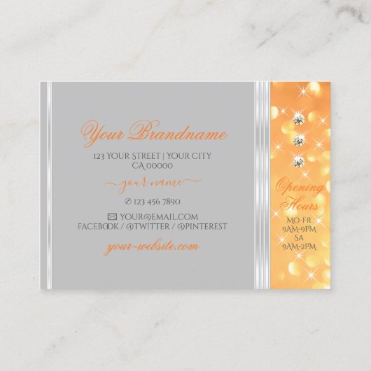 Elegant Grijs Sinaasappel Glitter Zilveren Rand Di Visitekaartje (Achterkant)