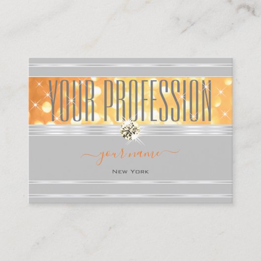 Elegant Grijs Sinaasappel Glitter Zilveren Rand Di Visitekaartje (Voorkant)
