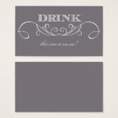 Elegant grijs Swirl Wedding Drink Ticket Visitekaartjes (Voorkant /achterkant)