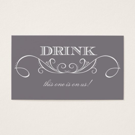 Elegant grijs Swirl Wedding Drink Ticket Visitekaartjes (Voorkant)