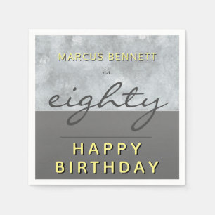 Elegant grijs tachtig script Happy 80th Birthday Servet