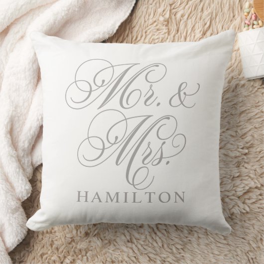 Elegant Grijs Tin Heren en Dames Script Bruiloft Kussen (Deken)