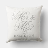 Elegant Grijs Tin Heren en Dames Script Bruiloft Kussen (Achterkant)