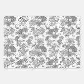 Elegant Grijs Toile Deer Fox Woodland Inpakpapier Vel (Voorkant)